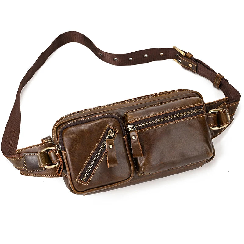 Newsbirds Men's Genuine Leather Chest Bag — Vintage Crossbody Sling & Outdoor Belt Pouch