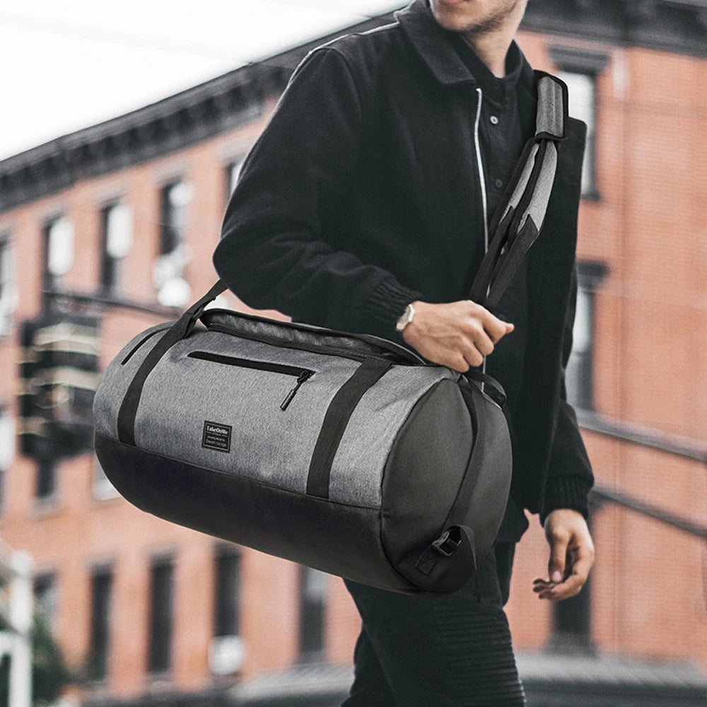 40L 5-in-1 Gym Duffle Bag with Shoe Compartment | Weekender Backpack for Men & Women | Black & Gray