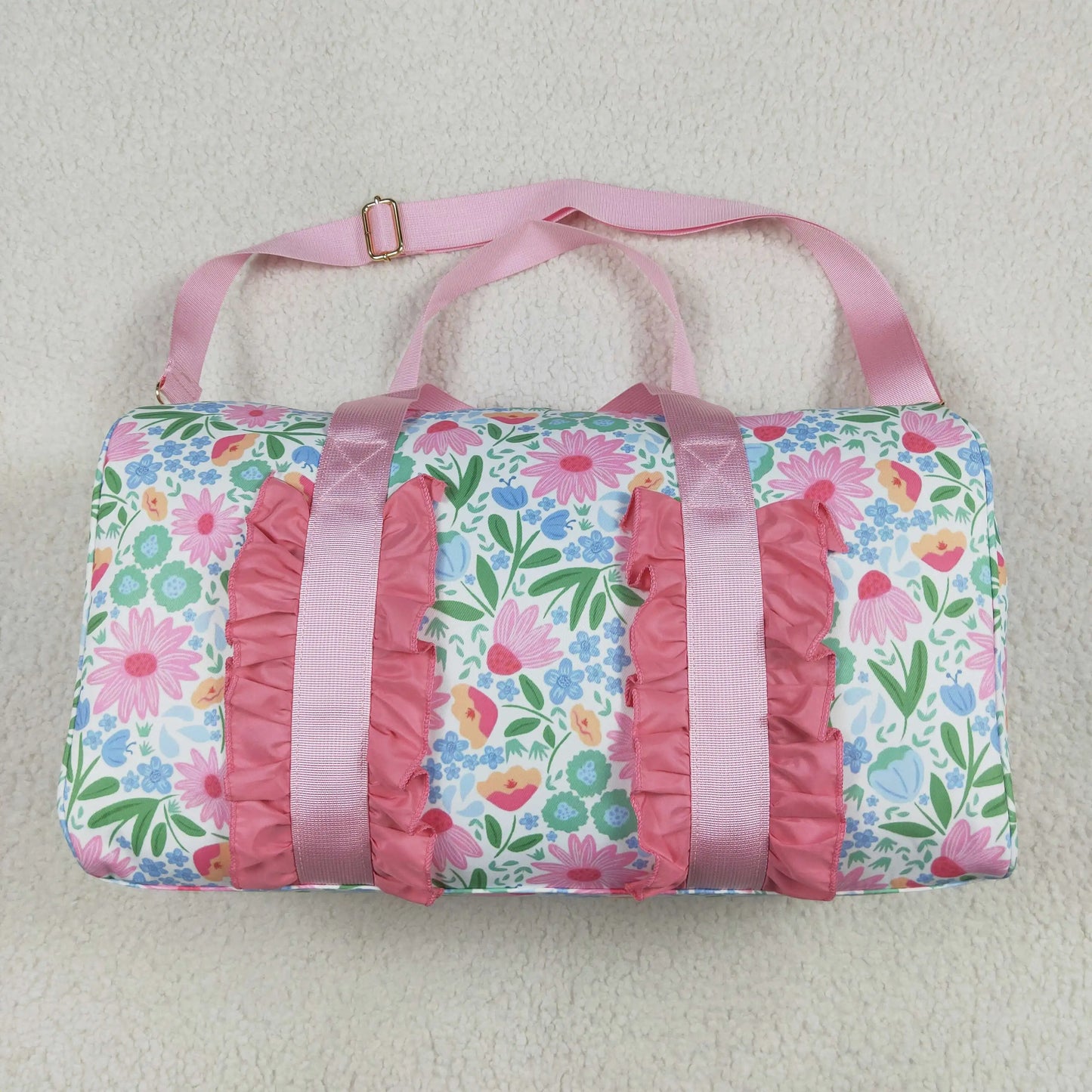 Floral Ruffle Duffle Bag | Large Capacity Sports & Overnight Bag for Kids & Adults