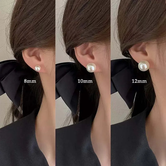 Korean Elegant Imitation Pearl Stud Earrings for Women – Round Glossy Wedding Jewelry