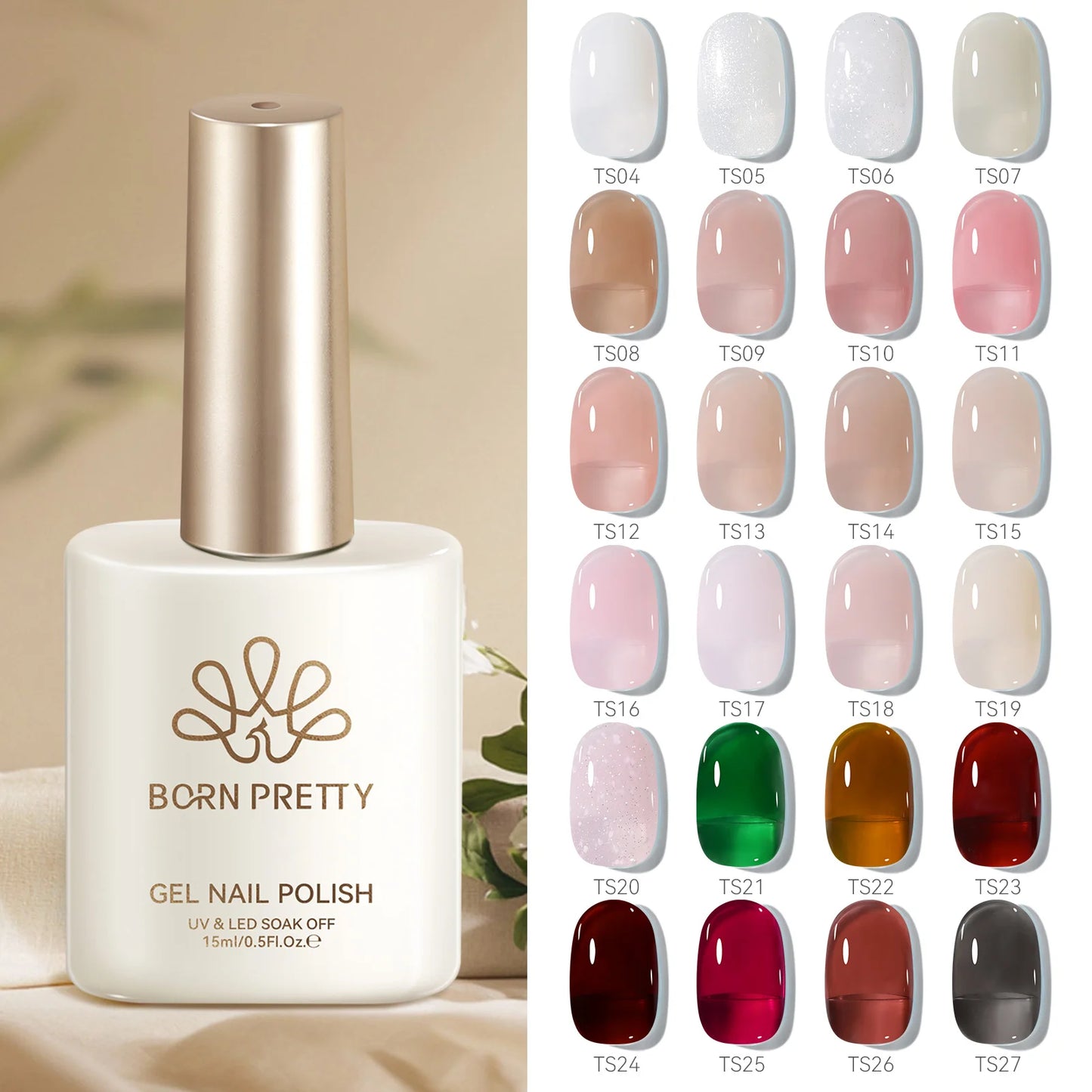 BORN PRETTY 15ml Jelly Gel Polish | Pink Nude & Glitter | Soak-Off UV/LED | 24 Shades