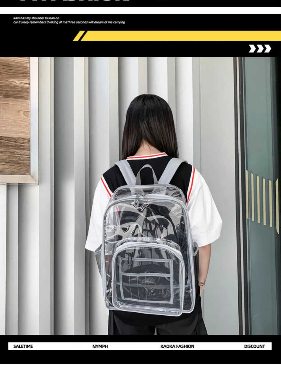 Large Capacity Transparent PVC Backpack – Waterproof School & Travel Bag for Students
