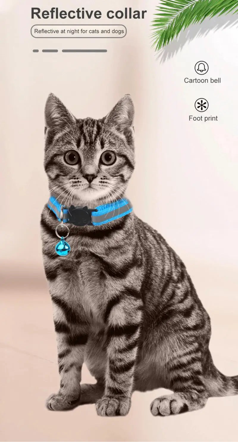 Reflective Pet Collar Cat And Dog Safety Buckle With Bell Nylon Buckle Adjustable Collar Night Safety Cartoon Pet Accessories