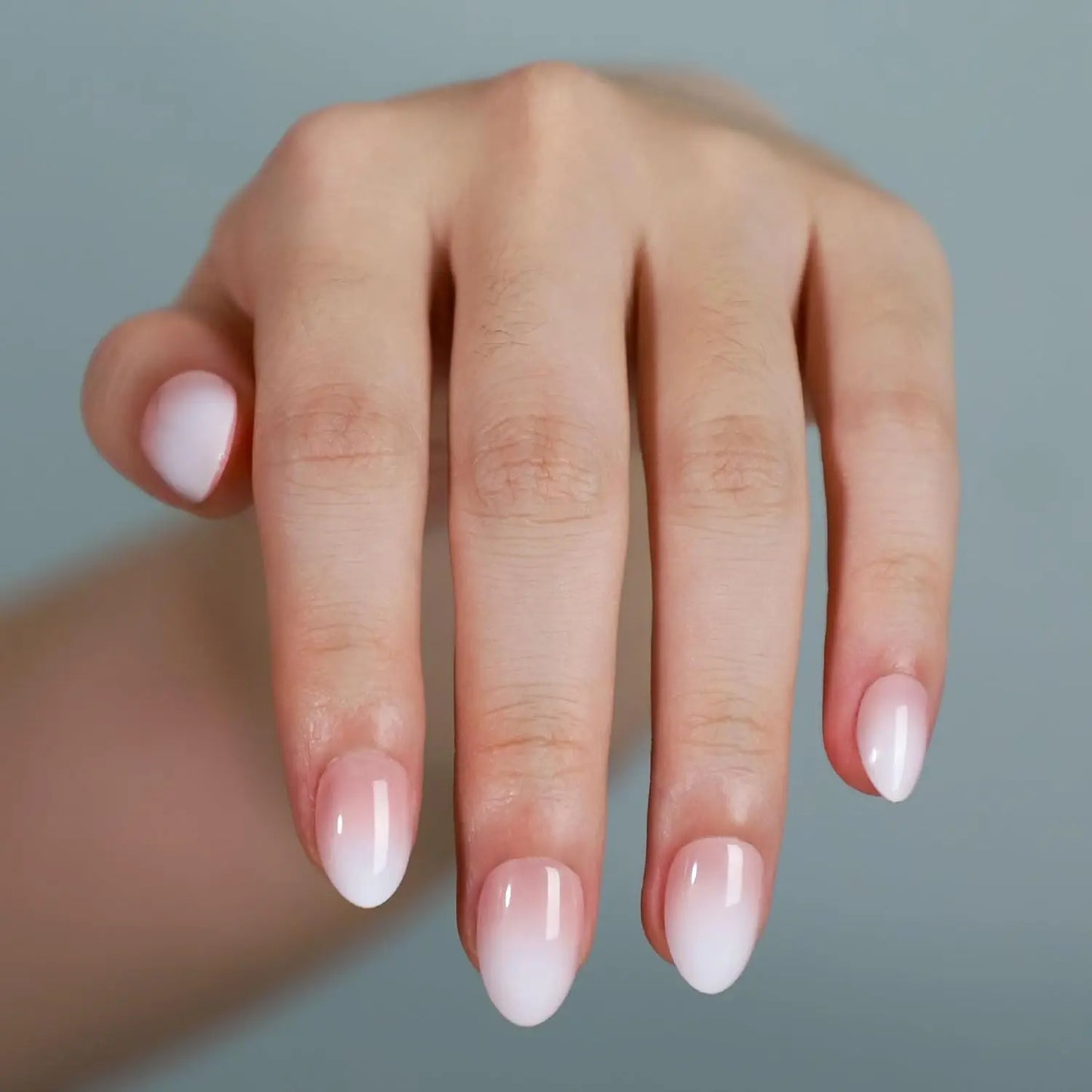 24-Piece Short Square Press-On Nails – Pinkish-White Gradient with Nail Glue & File Kit