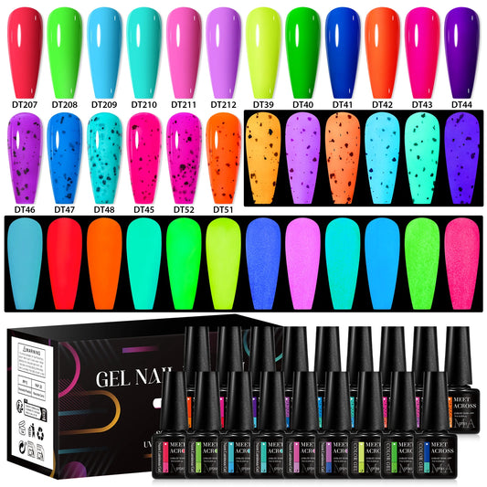 18-Piece Glow in the Dark Gel Nail Polish Set | Neon UV/LED Nail Art Kit
