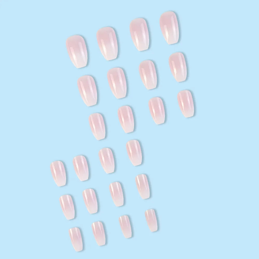 Glossy Pink Ballerina Press On Nails — 24Pcs Pink Gradient False Nails