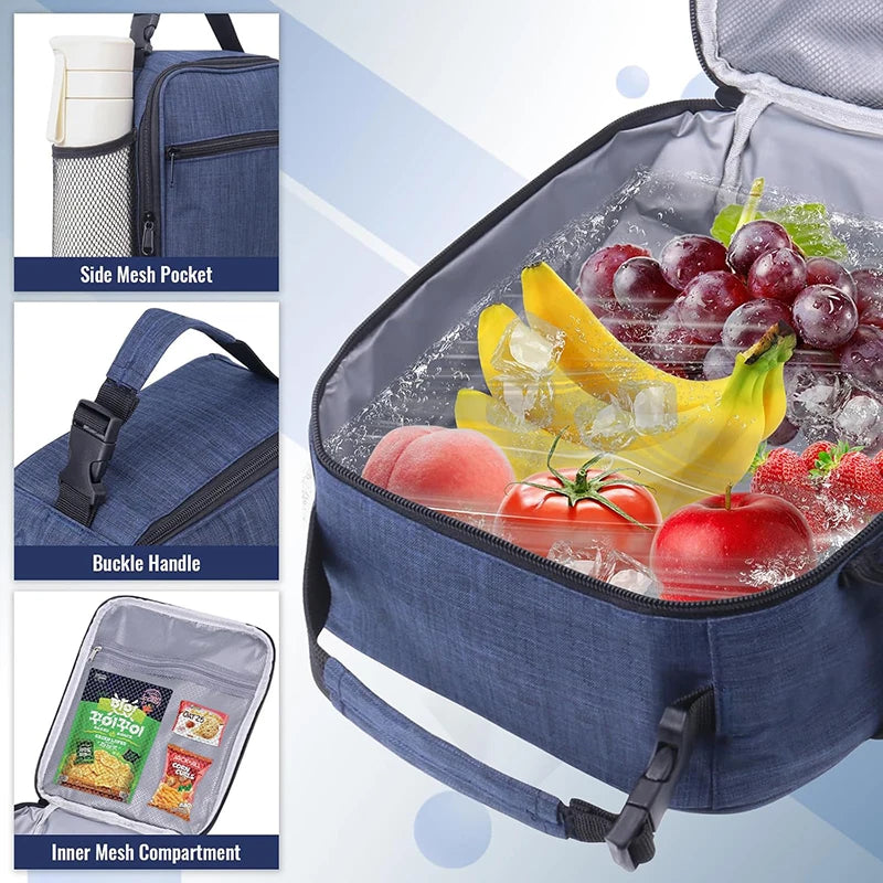 Insulated Lunch Bag with Side Mesh Pocket 6.3L Portable Lunch Box Waterresistant Leakproof Cool Bag for Outdoor Beach Bento Pack