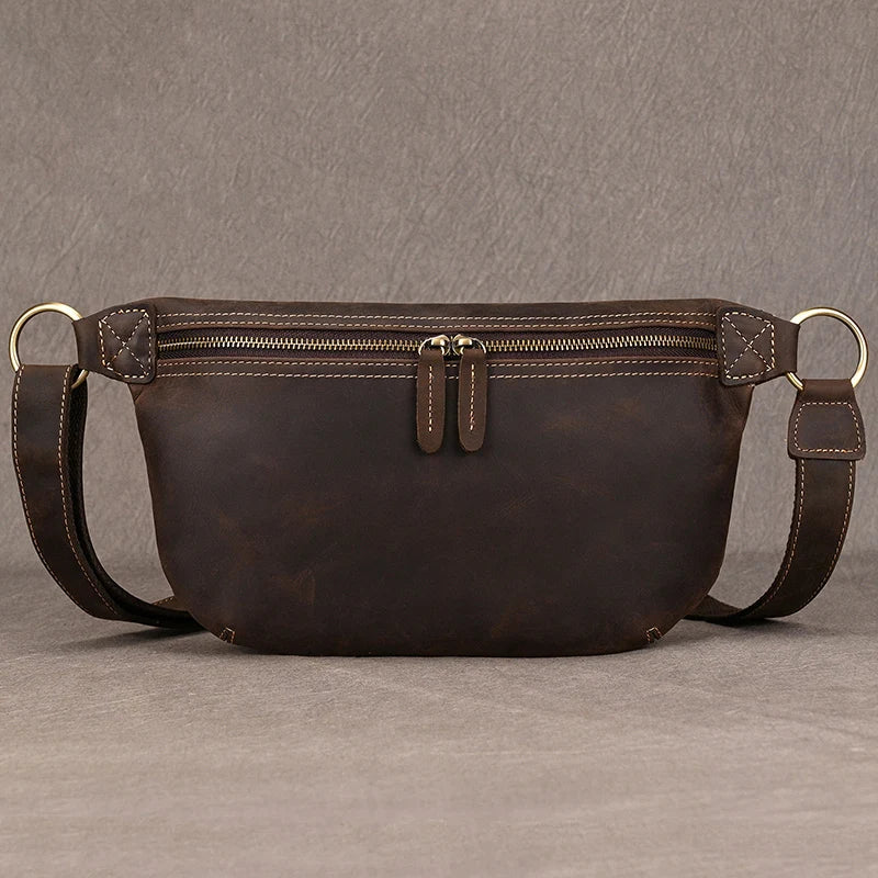 Newsbirds Men's Genuine Leather Chest Bag — Vintage Crossbody Sling & Outdoor Belt Pouch