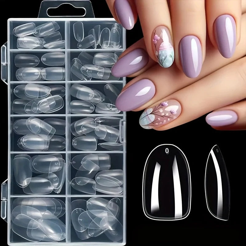 120Pcs Acrylic Press-On Nails — Coffin, Almond & Square Shapes, 12 Sizes