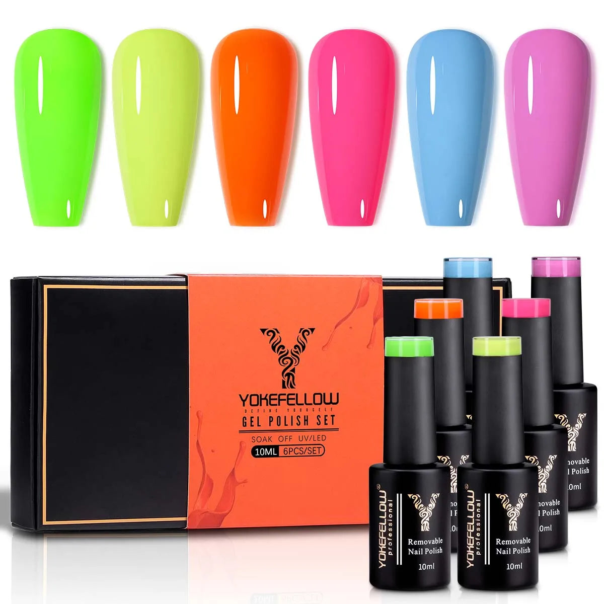 YOKEFELLOW 6-Piece Gel Nail Polish Set | Fall & Winter Seasonal Colors | UV/LED Semi-Permanent Gel Varnish