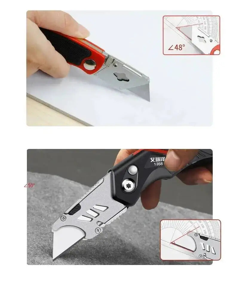 Realmote Folding Utility Knife with Replaceable Blade – Sharp Angled Steel Cutter for Cable, Cardboard & Electrician Work | 4, 14 & 24 Blade Options
