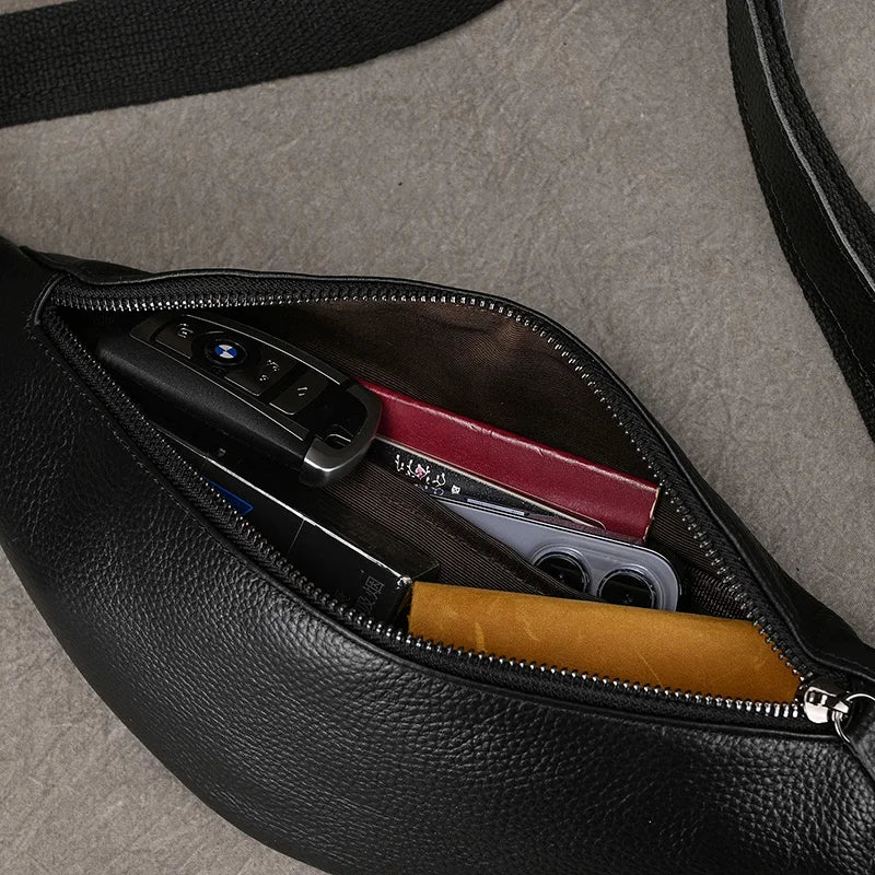 Luufan Crazy Horse Cowhide Leather Waist Bag — Men's Mini Travel Fanny Pack & Phone Pouch