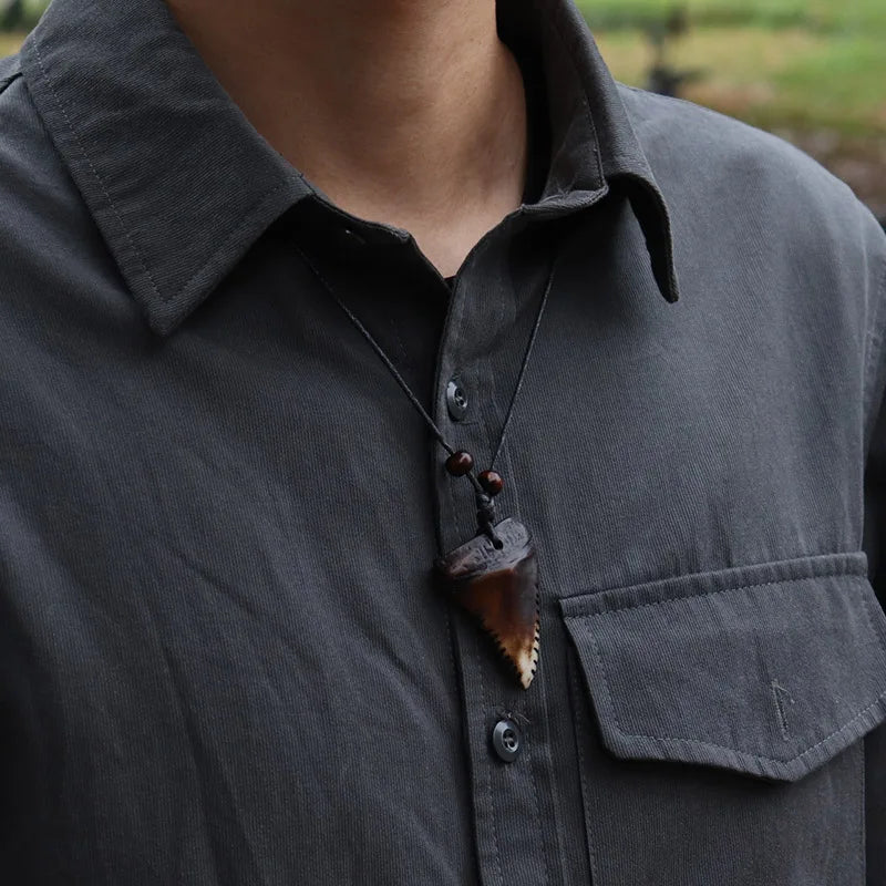 Vintage Handmade Adjustable Pendant Man Necklace Long Collar Wax Rope Wood Beads Neck Jewelry Outdoor Cool Homme Accessories
