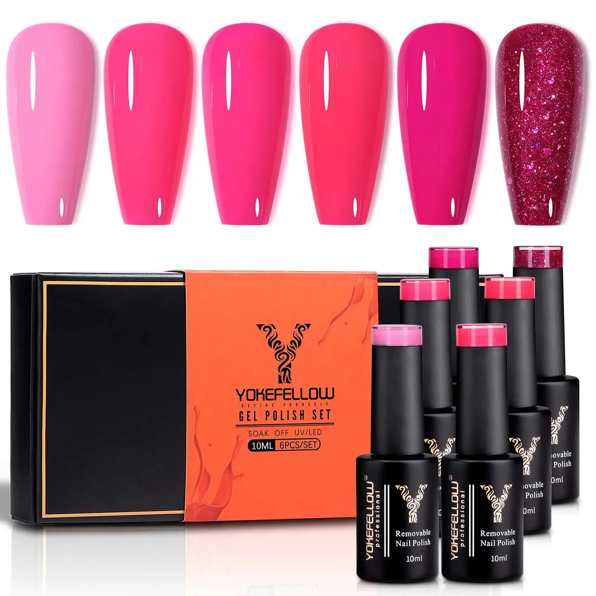 YOKEFELLOW 6-Piece Gel Nail Polish Set | Fall & Winter Seasonal Colors | UV/LED Semi-Permanent Gel Varnish