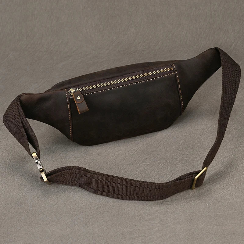 Luufan Crazy Horse Cowhide Leather Waist Bag — Men's Mini Travel Fanny Pack & Phone Pouch