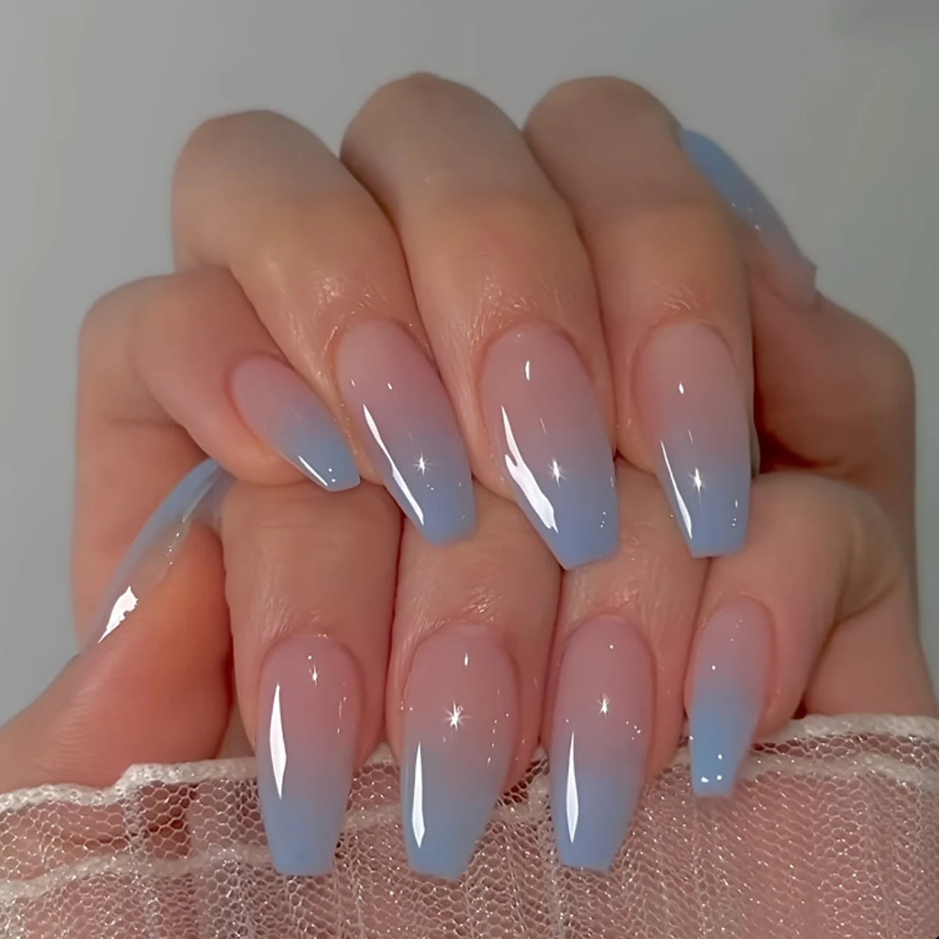 24-Piece Short Square Press-On Nails – Pinkish-White Gradient with Nail Glue & File Kit