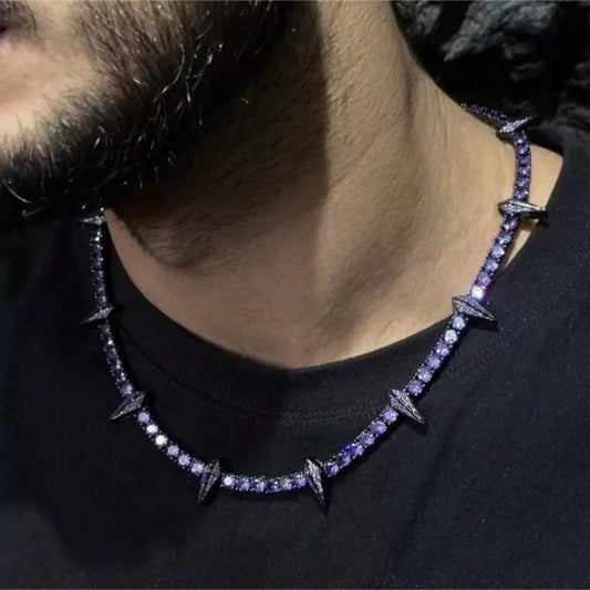 Personalized hip-hop necklace for men women, studded with purple gemstones and black panther rivets, fashionable jewelry gift