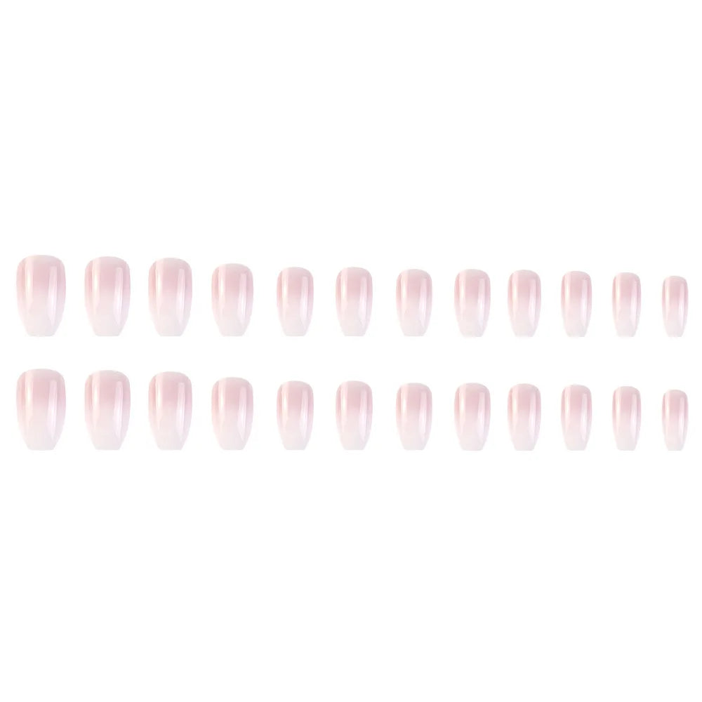 Glossy Pink Ballerina Press On Nails — 24Pcs Pink Gradient False Nails