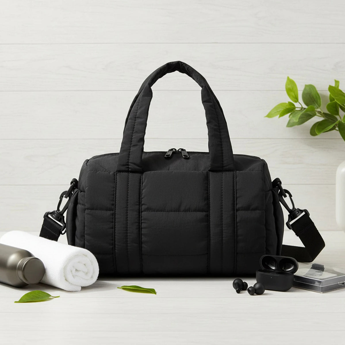 Women's Quilted Nylon Duffle Bag – Crossbody Gym & Travel Shoulder Bag