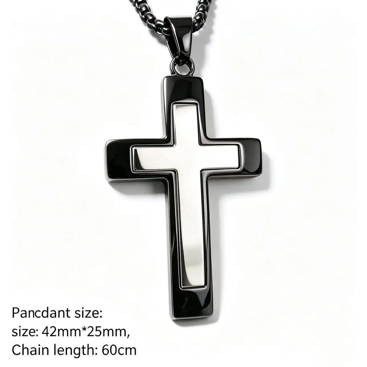 HNSP Stainless Steel Cross Pendant Necklace For Men Silver Color Waterproof Jewelry Gift 42MM*25MM Size
