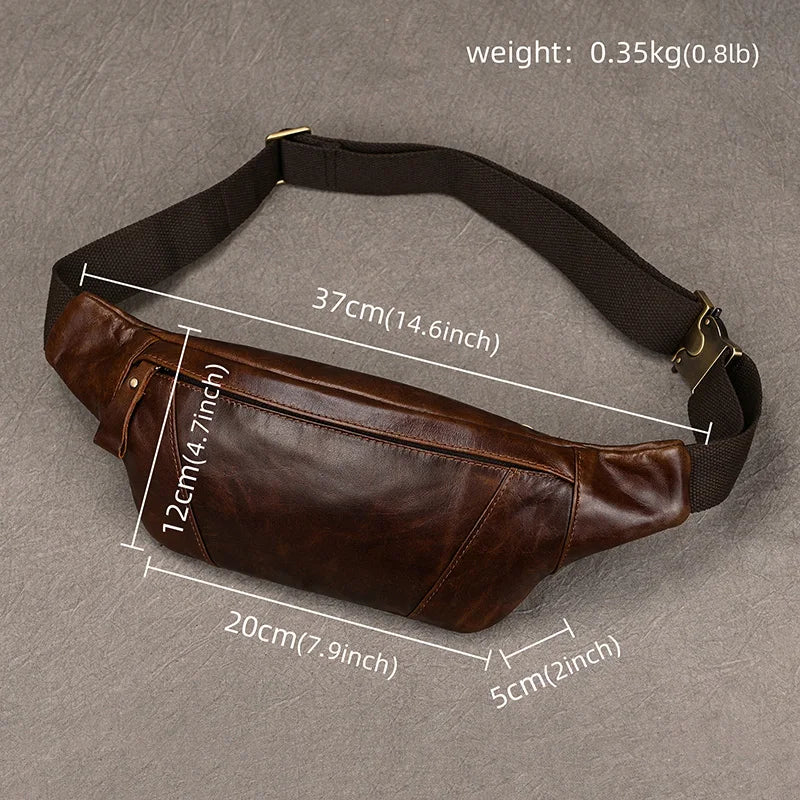 Newsbirds Men's Genuine Leather Chest Bag — Vintage Crossbody Sling & Outdoor Belt Pouch