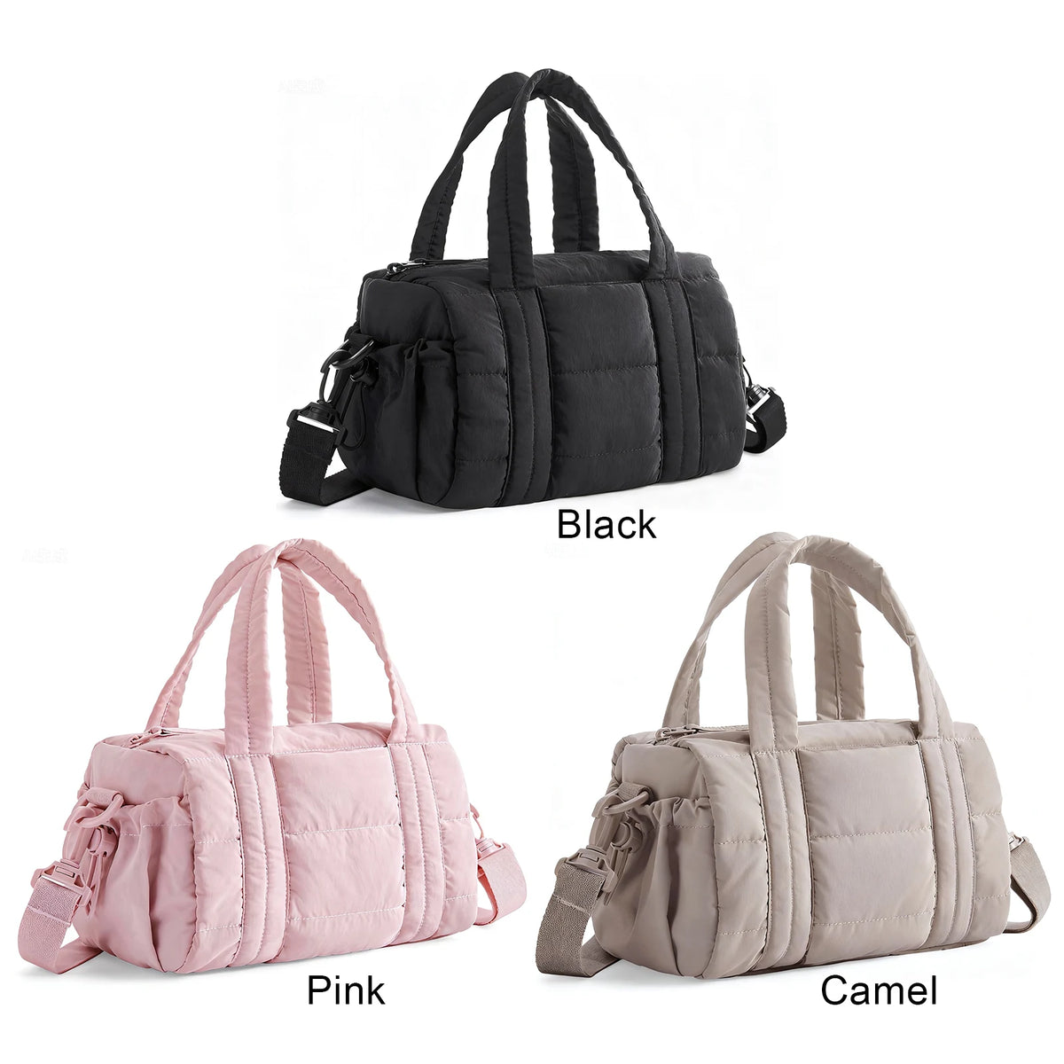 Women's Quilted Nylon Duffle Bag – Crossbody Gym & Travel Shoulder Bag