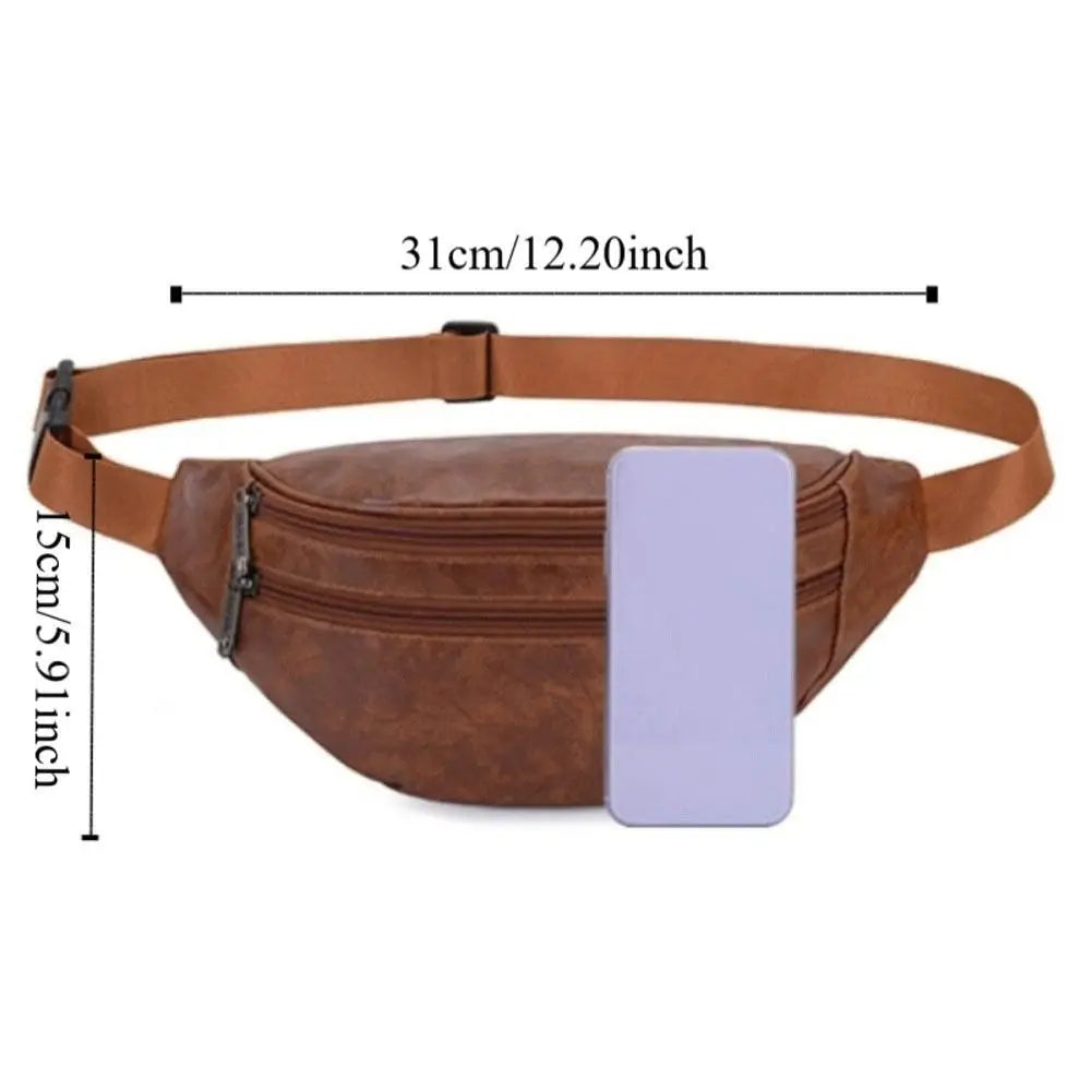 Retro Vintage Men's PU Leather Waist Bag — Multi-Pocket Fanny Pack & Crossbody Chest Bag