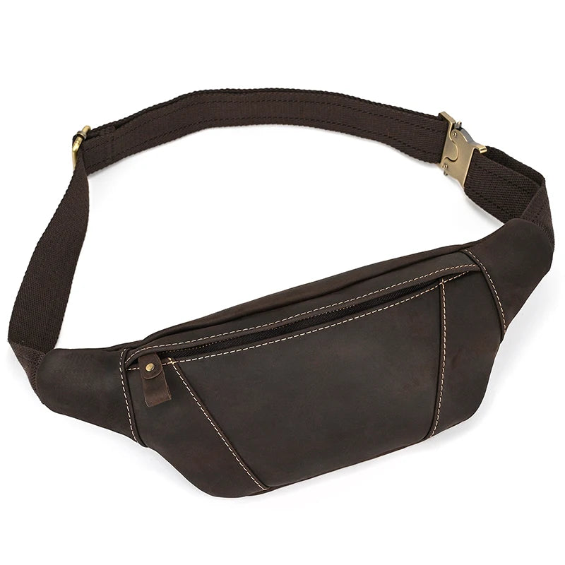Newsbirds Men's Genuine Leather Chest Bag — Vintage Crossbody Sling & Outdoor Belt Pouch