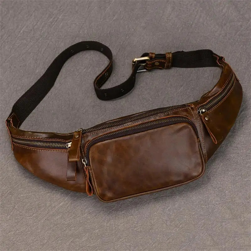 Newsbirds Men's Genuine Leather Chest Bag — Vintage Crossbody Sling & Outdoor Belt Pouch