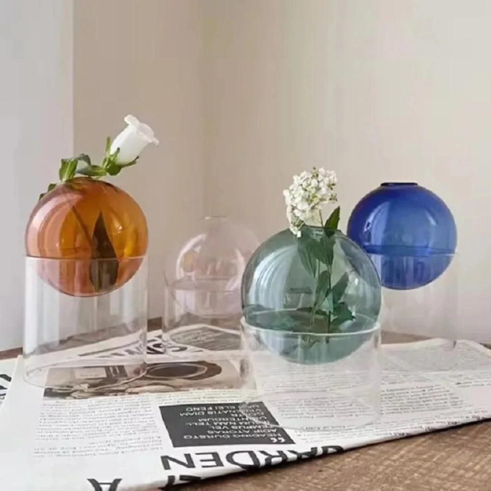 Nordic Colored Glass Decorative Vase Spherical Hydroponic Flower Planter for Home Desk Decor Modern Tabletop Flower Arrangement
