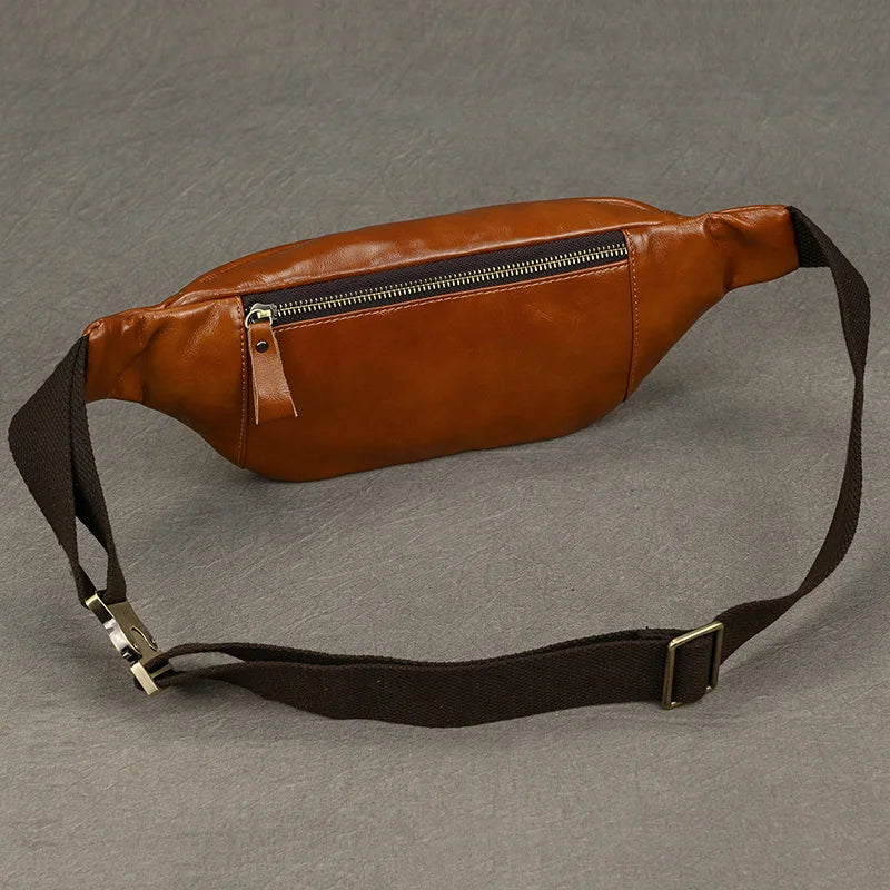 Newsbirds Men's Genuine Leather Chest Bag — Vintage Crossbody Sling & Outdoor Belt Pouch