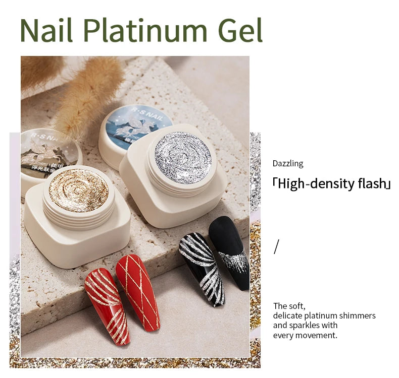 RS NAIL 5g No-Wipe Platinum Gel Polish – Reflective Metallic Sparkle | Golden & Silver