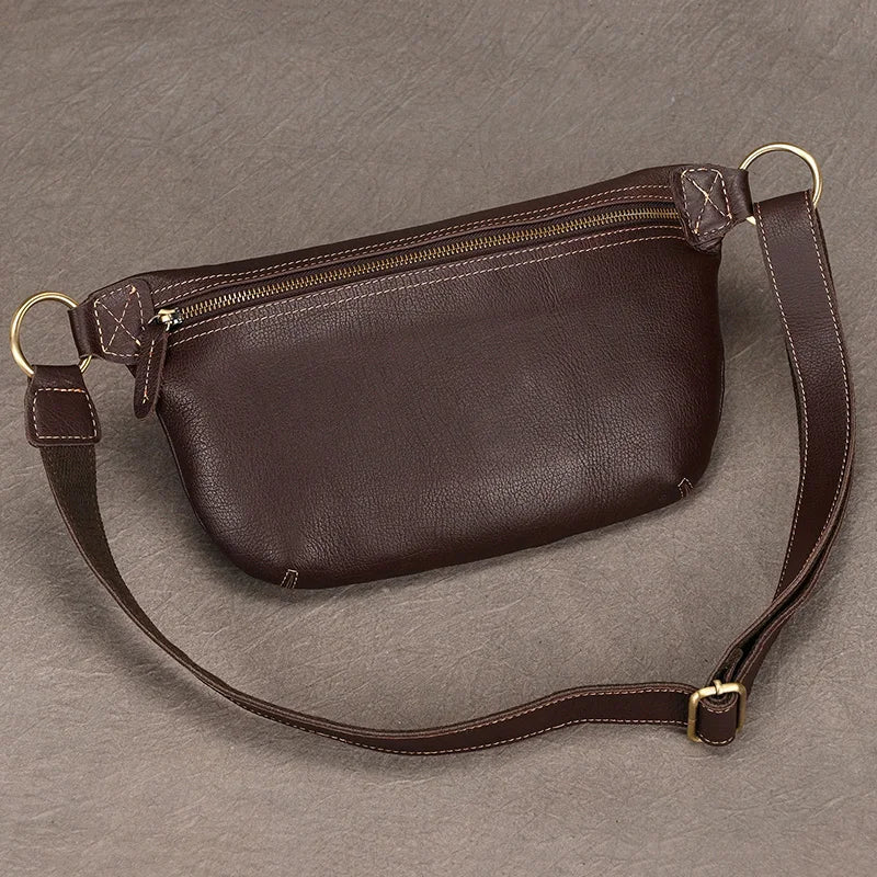Newsbirds Men's Genuine Leather Chest Bag — Vintage Crossbody Sling & Outdoor Belt Pouch