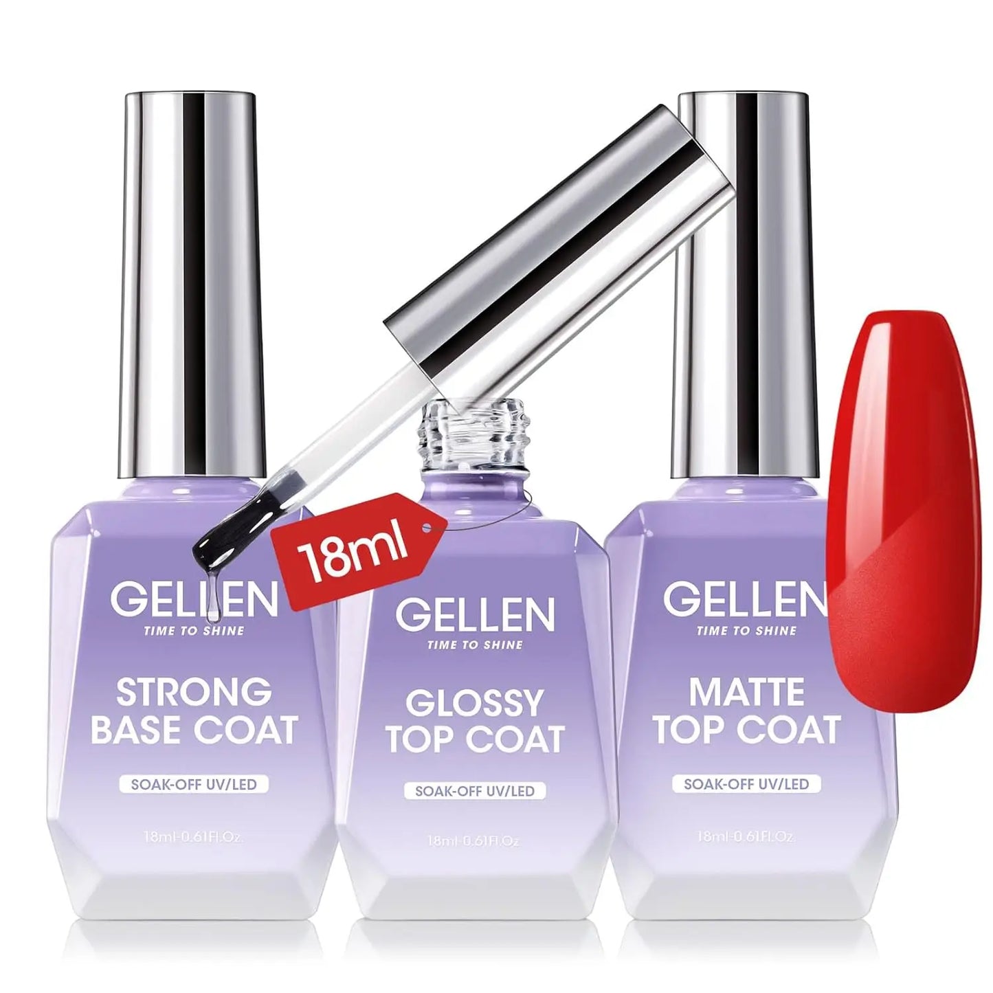 GELLEN Professional Gel Nail Set — 18ml 4-Piece Base Coat, Top Coat & Strengthener Kit for Long-Lasting Manicures