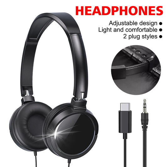 AideeMaster Wired Over-Ear Headphones | 3.5mm & Type-C | Noise Cancelling | Built-In Mic | Foldable | Stereo HiFi | White, Red & Black