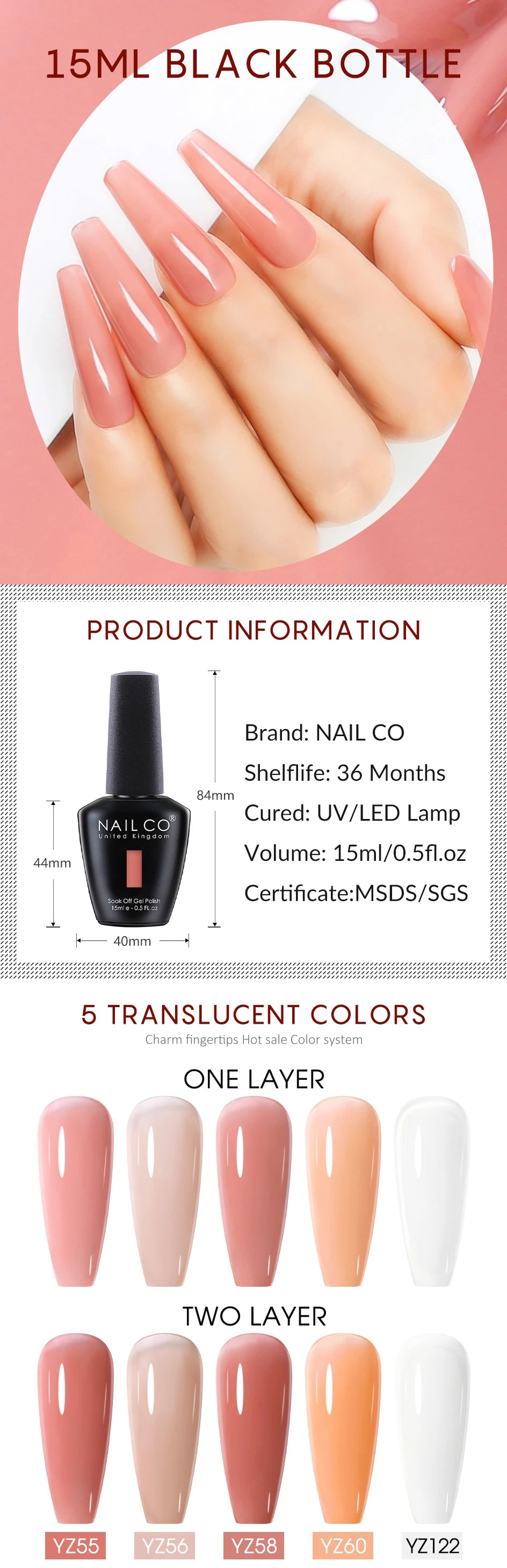 NAILCO Gel Nail Polish 15ml | 333 Colors UV/LED Soak-Off Semi-Permanent Gel Varnish | Long-Lasting Natural Resin Formula