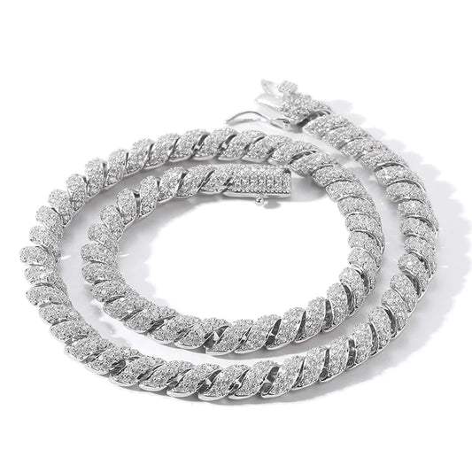 Hip Hop 5A+ CZ Stone Paved Bling Iced Out Twist Round Rope Link Chain Necklaces for Men Rapper Jewelry Gold Silver Color