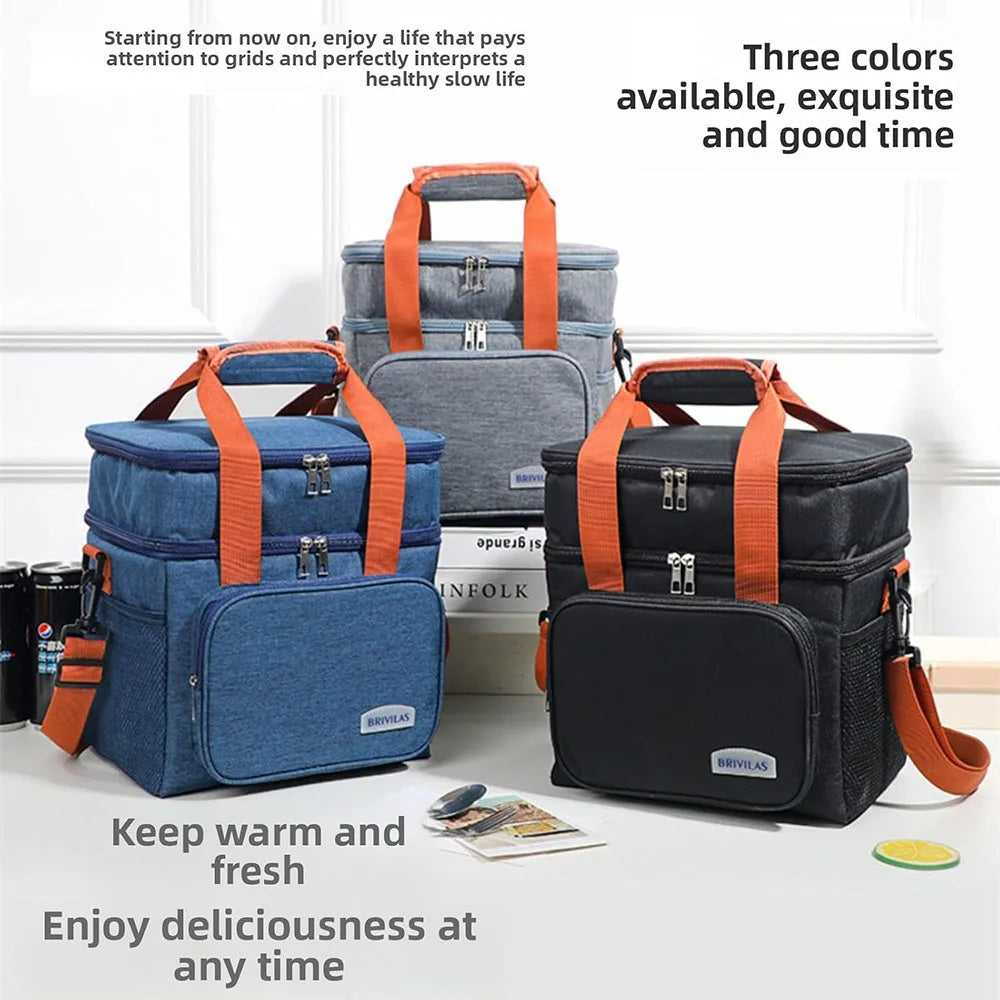 Insulated Lunch Box for Men & Women Collapsible Leakproof Double Cooler Bag Large Capacity Travel Camping Lunch Bags for Work