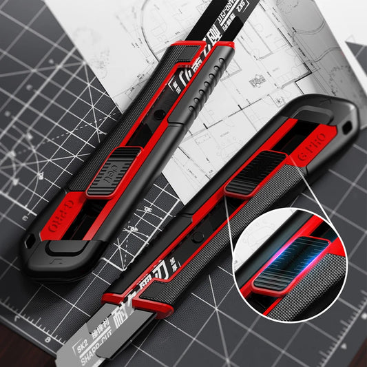 Deli Compact Retractable Utility Knife with 10-Piece 18mm Blades – Box Cutter for Cartons, Cardboard & Boxes