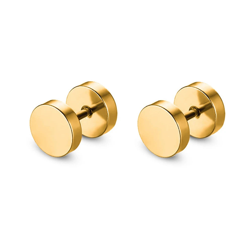1 Pair Black Stainless Steel Round/Triangle/Square Stud Earrings For Women Dumbbell Pierceing Earrings Men Punk Fashion Jewelry
