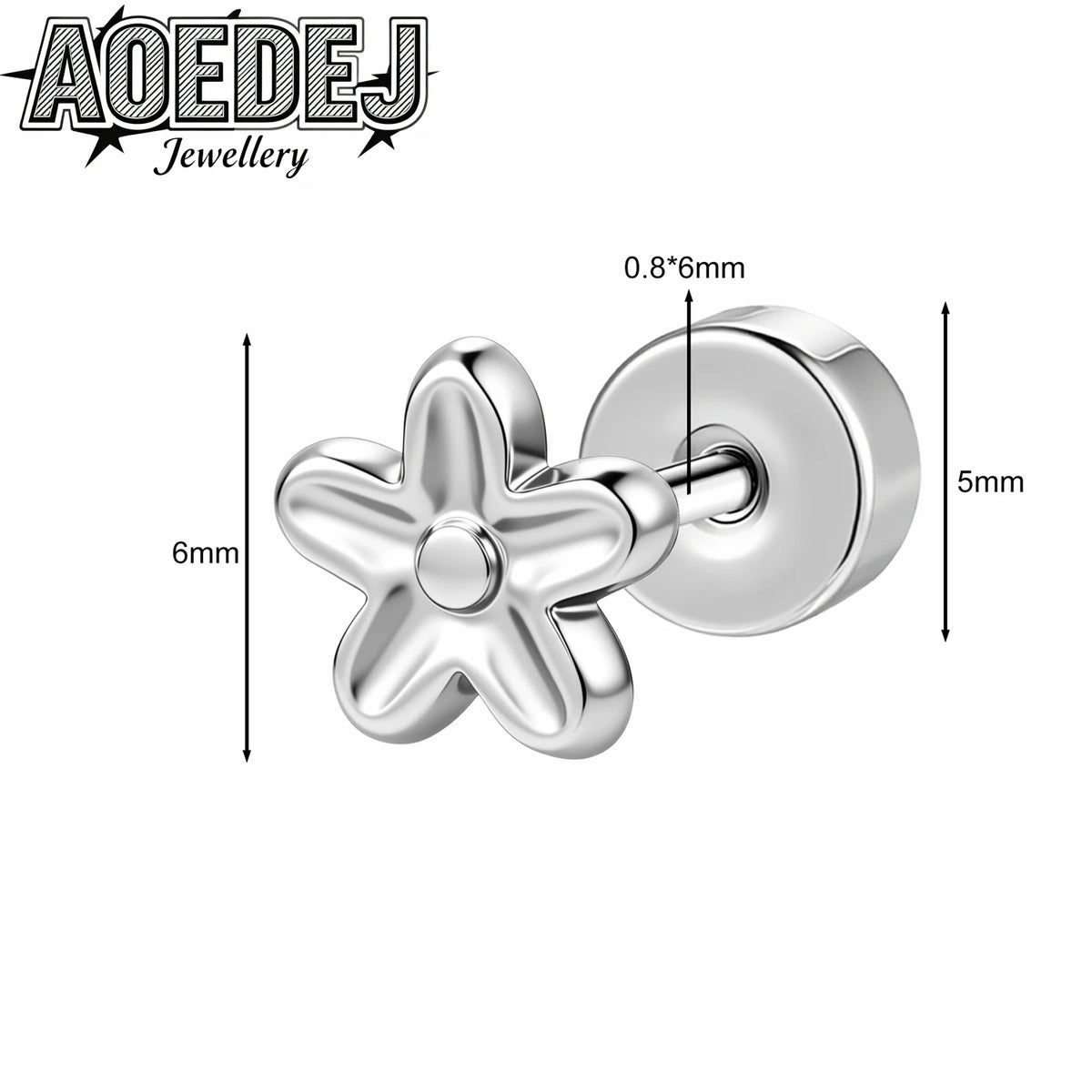 AOEDEJ 20G 1 PC/1 Pair Stainless Steel Stud Earrings Women Men Ear Studs Star Butterfly Flat Back Lobe Helix Conch Piercings 6MM