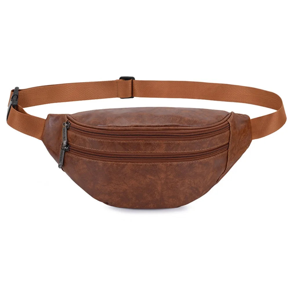 Men's Vintage PU Leather Waist Bag — Retro Fanny Pack & Crossbody Chest Bag