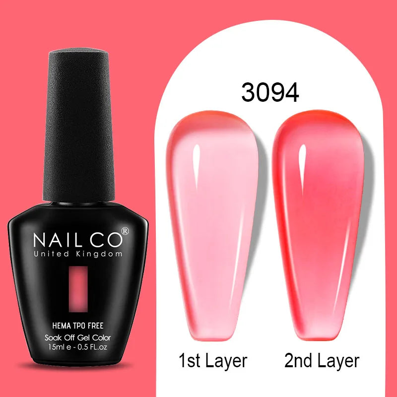 NAILCO Jelly Gel Nail Polish | HEMA-Free Soak Off UV LED Semi-Permanent Gel Varnish — 70 Colors