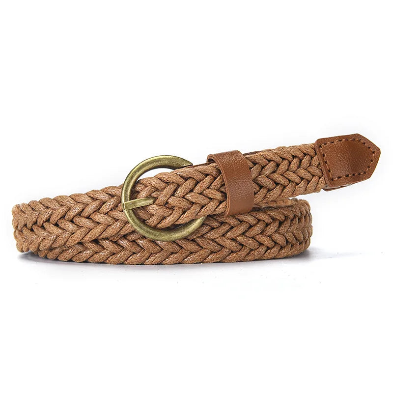 1.8x105cm Fashion Woven Thin Belt Vintage Jeans Dress Accessories Simple Pin Buckle Waistband for Women