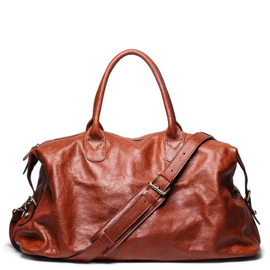 MUNUKI Full Grain Genuine Leather Travel Duffle Bag – Large Vintage Weekend Overnight Shoulder Bag for Men & Women