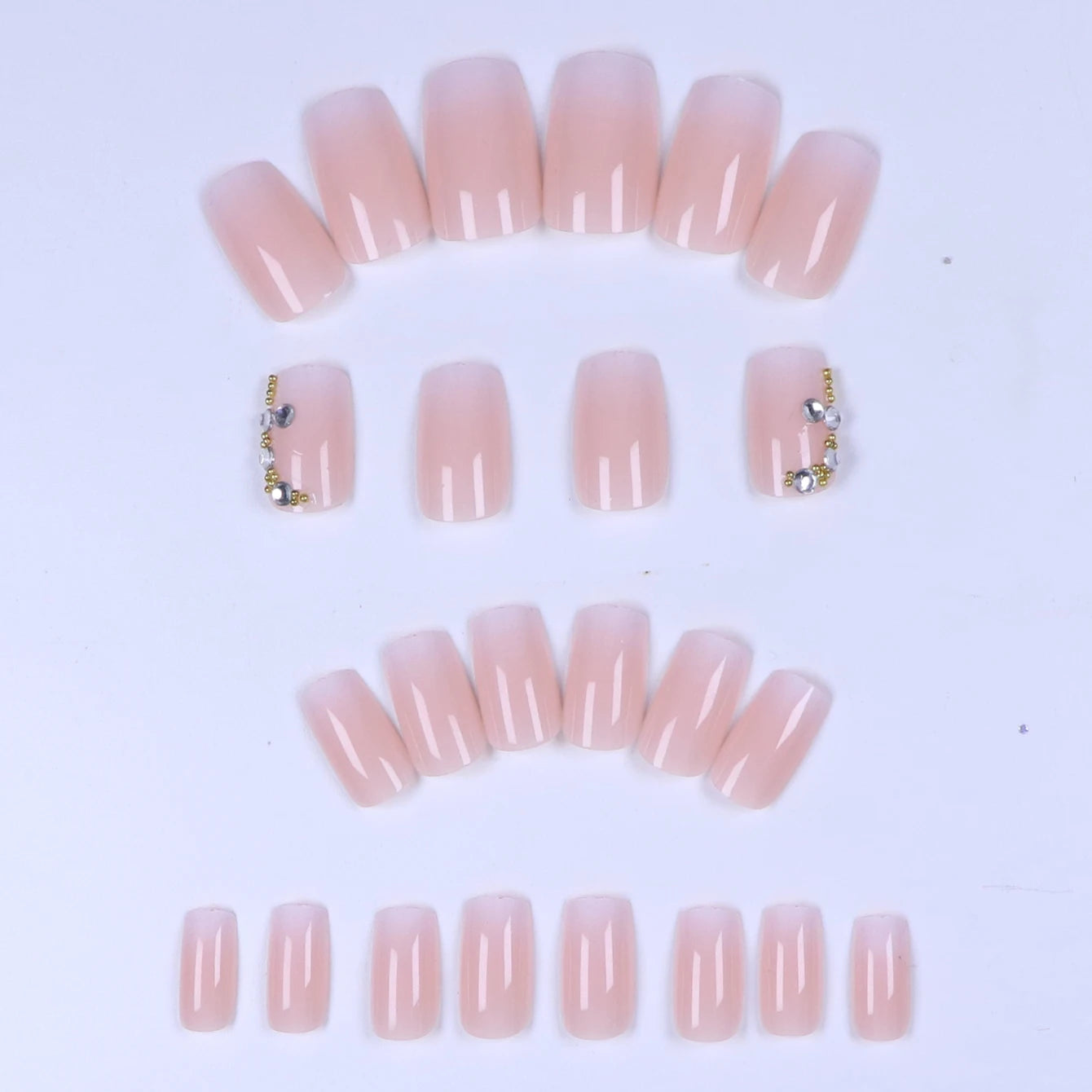 24-Piece Short Square Press-On Nails – Pinkish-White Gradient with Nail Glue & File Kit