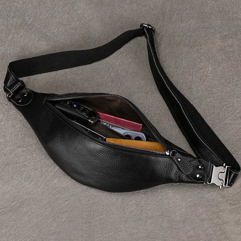 Luufan Crazy Horse Cowhide Leather Waist Bag — Men's Mini Travel Fanny Pack & Phone Pouch