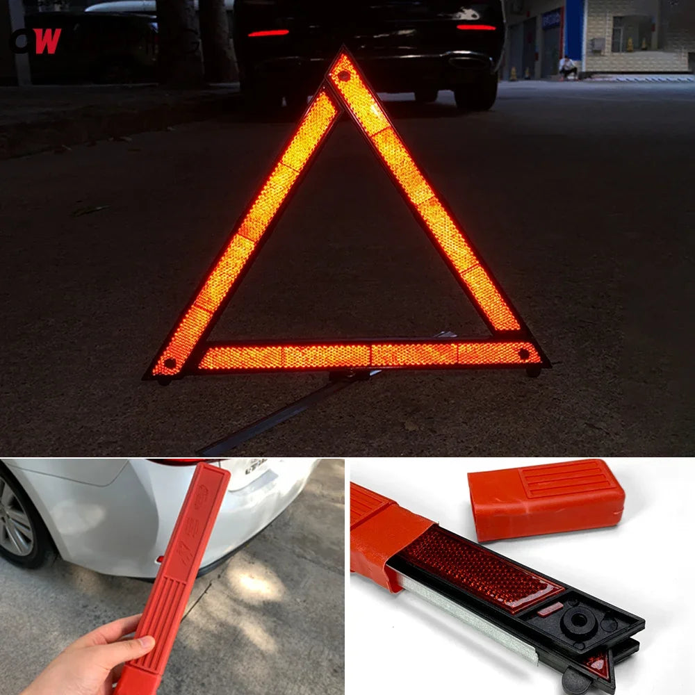 Red Reflective Triangle Emergency Warning Tripod – Foldable Roadside Safety Sign for Car, Truck & RV