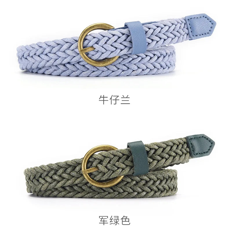 1.8x105cm Fashion Woven Thin Belt Vintage Jeans Dress Accessories Simple Pin Buckle Waistband for Women