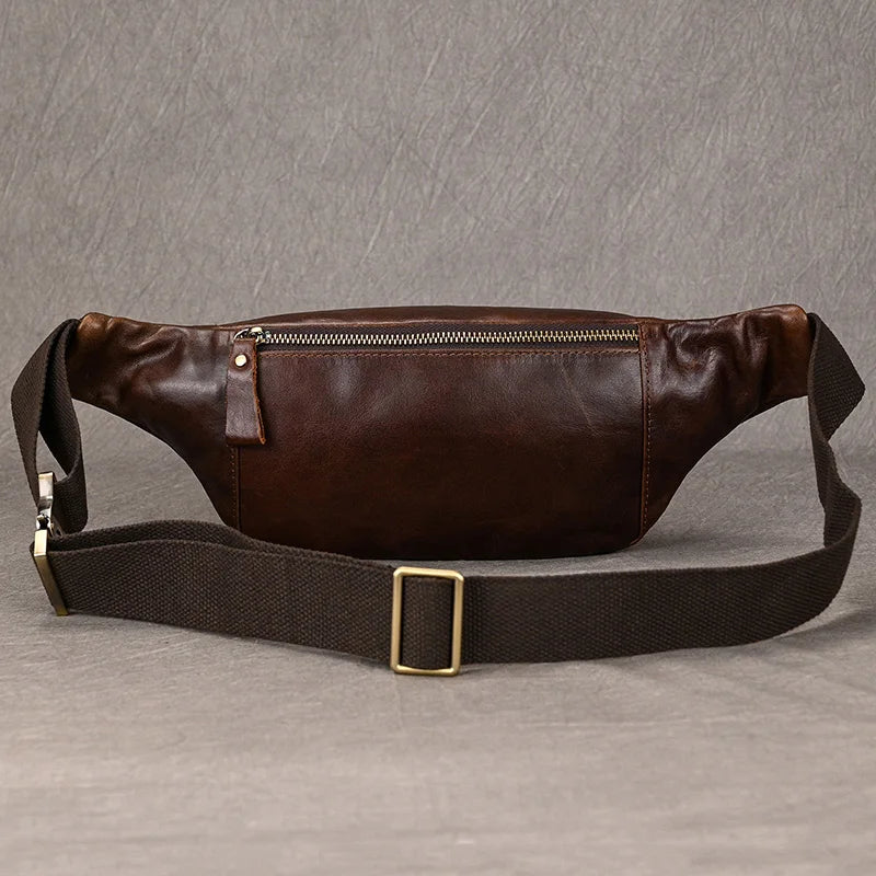 Newsbirds Men's Genuine Leather Chest Bag — Vintage Crossbody Sling & Outdoor Belt Pouch